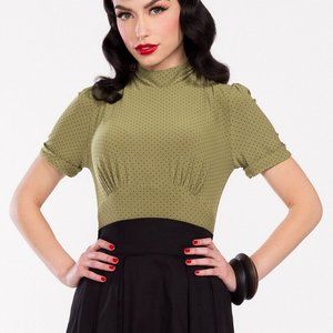Pinup Girl Clothing Victoria Top in Olive